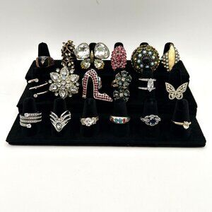 Lot of 18 Statement Cocktail Rings Costume Jewelry Mixed Styles Vintage to Now